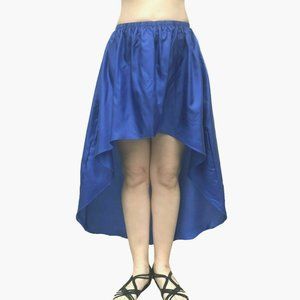 Asymmetrical High-Low Skirt Blue Faux Satin soft light. Elastic Waist Size S